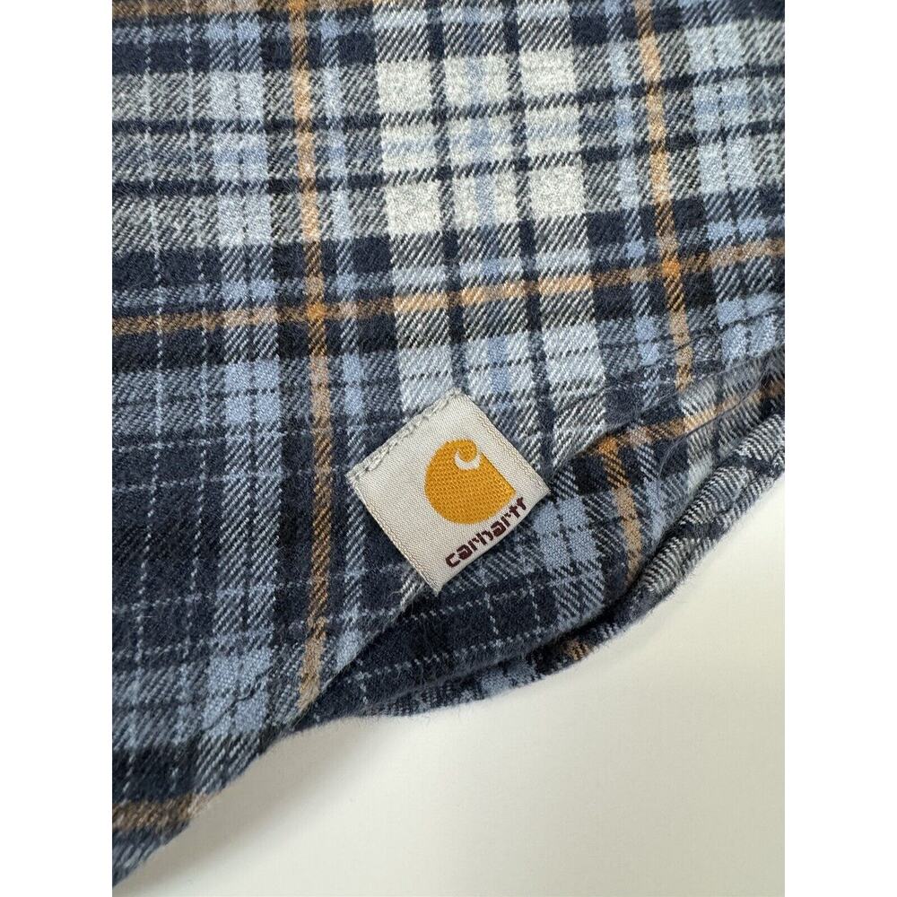 Carhartt Flannel Shirt Button Up Relaxed Fit Heavy Weight Blue Gray Plaid Mens L - Picture 7 of 9